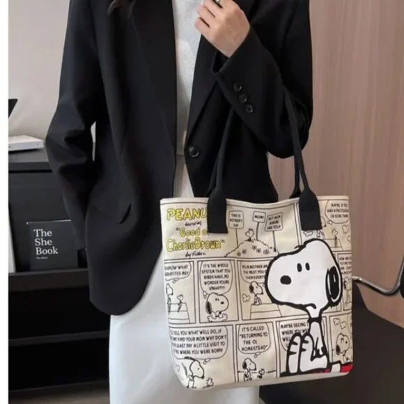 SNOOPY Large Capacity Canvas Tote Bag NEW - Picture 6 of 9